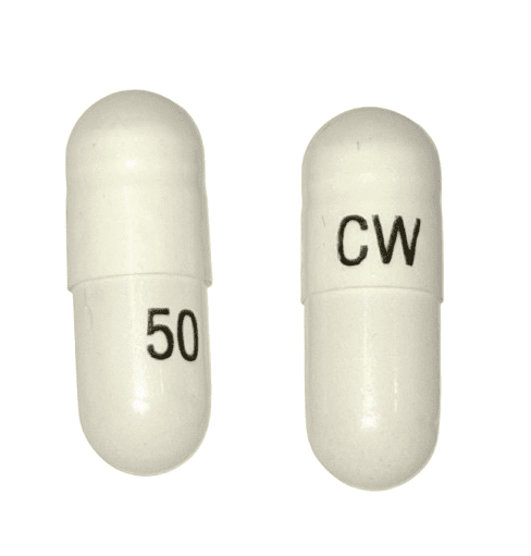 Pill CW 50 White Capsule/Oblong is Pregabalin