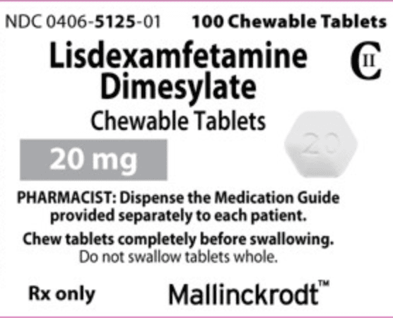 Pill M 20 White Six-sided is Lisdexamfetamine Dimesylate (Chewable)