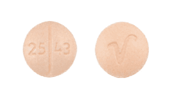 Pill V 25 43 Peach Oval is Clonidine Hydrochloride