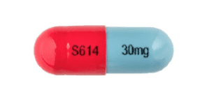 Pill S614 30mg Blue & Orange Capsule/Oblong is Temazepam