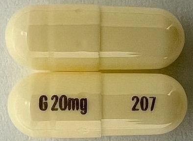 Pill G 20mg 207 White Capsule/Oblong is Lisdexamfetamine Dimesylate