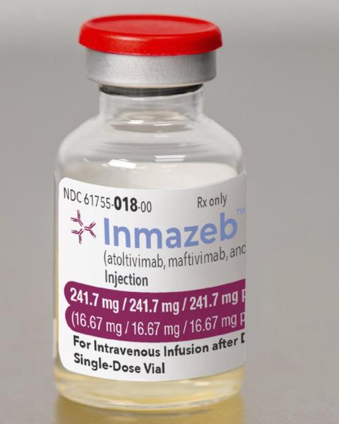 Pill medicine is Inmazeb atoltivimab 16.67 mg / maftivimab 16.67 mg / odesivimab 16.67 mg per mL injection