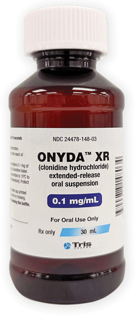 Pill medicine is Onyda XR 0.1 mg/mL extended-release oral suspension