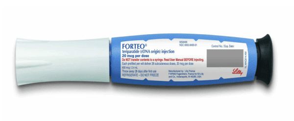 Pill medicine is Forteo 560 mcg/2.24 mL (250 mcg/mL) prefilled pen delivering doses of 20 mcg