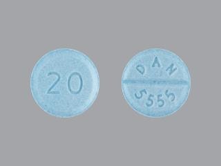 20 DAN 5555 Pill Blue Round 7mm - Pill Identifier