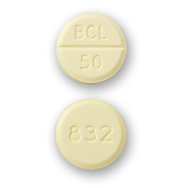 Pill 832 BCL 50 Yellow Round is Bethanechol Chloride