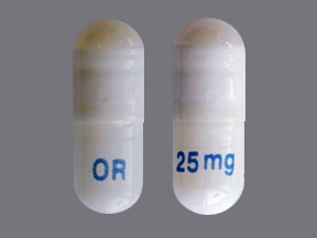 Pill OR 25 mg White Capsule/Oblong is Gengraf