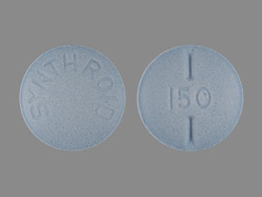 Pill SYNTHROID 150 Blue Round is Synthroid