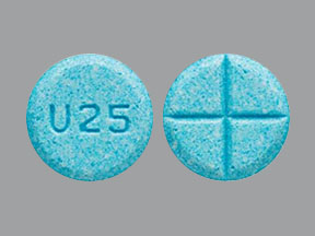 Pill U25 Blue Round is Amphetamine and Dextroamphetamine