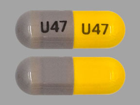 Pill U47 U47 Gray & Yellow Capsule/Oblong is Phentermine Hydrochloride