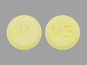 Pill U 45 Yellow Round is Hydromorphone Hydrochloride