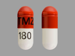 Pill TMZ 180 Maroon Capsule/Oblong is Temozolomide