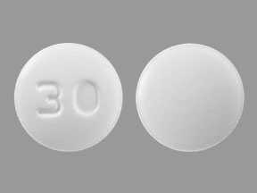 Pill 30 White Round is Lisinopril