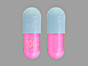 Pill AI 100 Blue & Pink Capsule/Oblong is Itraconazole