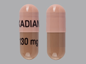 Pill KADIAN 130 mg Brown & Orange Capsule/Oblong is Kadian