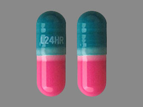 Pill L24HR Green & Pink Capsule/Oblong is Lansoprazole Delayed-Release