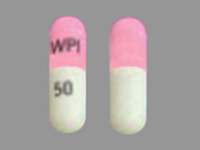 Pill WPI 50 Pink & White Capsule/Oblong is Celecoxib