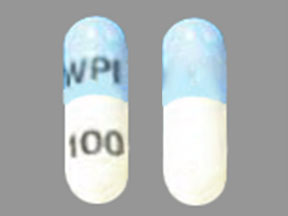 Pill WPI 100 Blue & White Capsule/Oblong is Celecoxib