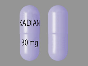 Pill KADIAN 30 mg Purple Capsule-shape is Morphine Sulfate Extended Release