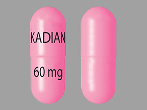 Pill KADIAN 60 mg Pink Capsule/Oblong is Kadian