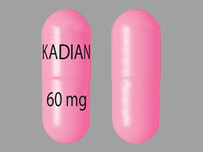 Pill KADIAN 60 mg Pink Capsule/Oblong is Morphine Sulfate Extended Release