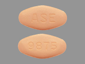 Pill ASE 9875 Orange Four-sided is Ledipasvir and Sofosbuvir