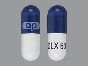 Pill ap DLX60 Blue & White Capsule/Oblong is Duloxetine Hydrochloride Delayed-Release