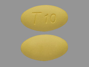 Pill T10 Yellow Elliptical/Oval is Tadalafil