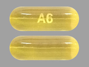 Pill A6 Yellow Capsule/Oblong is Benzonatate