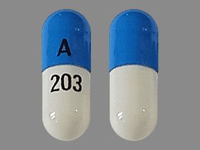 Pill A 203 Blue & White Capsule/Oblong is Tizanidine Hydrochloride