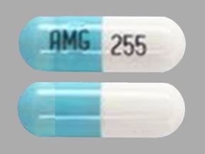 Pill AMG 255 Blue & White Capsule/Oblong is Temozolomide