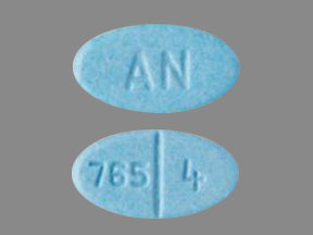 Pill AN 765 4 Blue Elliptical/Oval is Warfarin Sodium