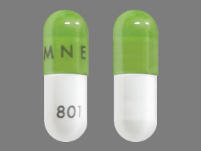 Pill AMNEAL 801 Green & White Capsule/Oblong is Temozolomide