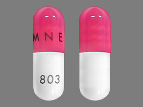 Pill AMNEAL 803 Pink & White Capsule-shape is Temozolomide