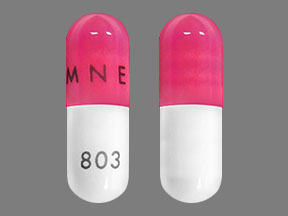 Pill AMNEAL 803 Pink & White Capsule/Oblong is Temozolomide