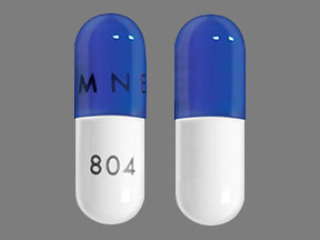 Pill AMNEAL 804 Blue & White Capsule/Oblong is Temozolomide