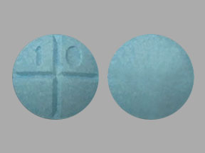 Pill 10 Blue Round is Amphetamine Sulfate