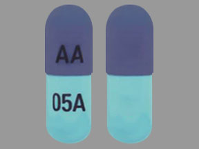 Pill AA 05A Blue Capsule/Oblong is Metyrosine
