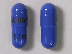 Pill KADIAN 50 mg Blue Capsule/Oblong is Morphine Sulfate Extended Release