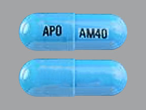 Pill APO AM40 Blue Capsule-shape is Atomoxetine Hydrochloride