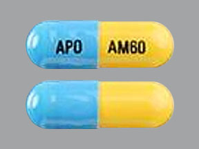 Pill APO AM60 Blue Capsule-shape is Atomoxetine Hydrochloride