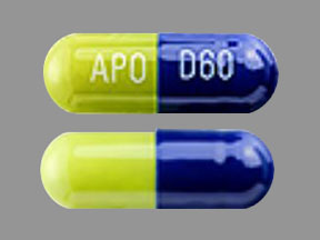 Pill APO D60 Green Capsule/Oblong is Duloxetine Hydrochloride Delayed-Release