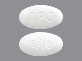 Pill APO 5/10 White Elliptical/Oval is Amlodipine Besylate and Atorvastatin Calcium
