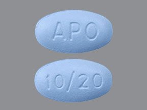 Pill APO 10/20 Blue Oval is Amlodipine Besylate and Atorvastatin Calcium