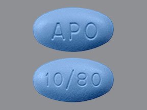 Pill APO 10/80 Blue Oval is Amlodipine Besylate and Atorvastatin Calcium