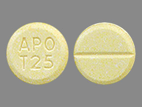 Pill APO T25 Yellow Round is Tetrabenazine