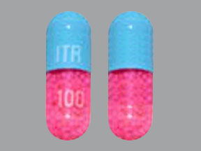 Pill ITR 100 Blue & Pink Capsule-shape is Itraconazole
