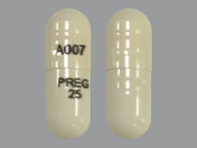 Pill A007 PREG 25 White Capsule/Oblong is Pregabalin