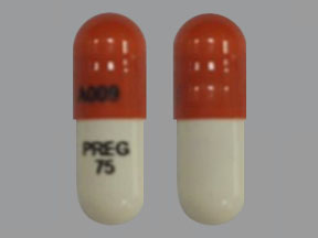 Pill A009 PREG 75 Orange & White Capsule-shape is Pregabalin