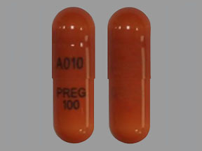 Pill A010 PREG 100 Orange Capsule/Oblong is Pregabalin